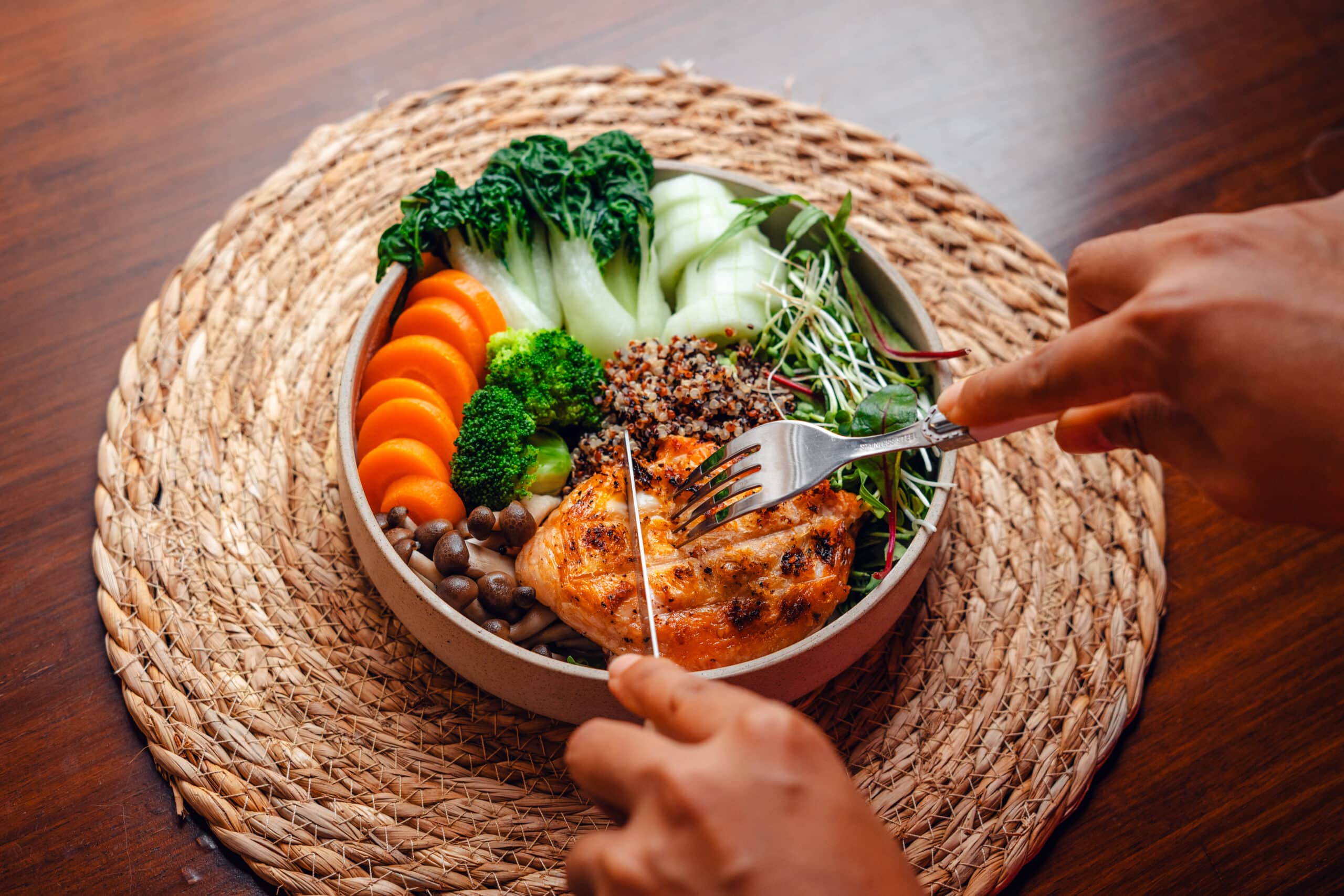 nutritious meal bowl with grilled chicken and vegetables for personalized nutrition
